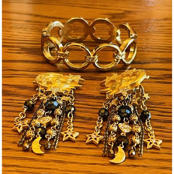 VINTAGE Celestial KIRKS FOLLEY earrings sun moon star dangle with BRACLET READ - Picture 10 of 16
